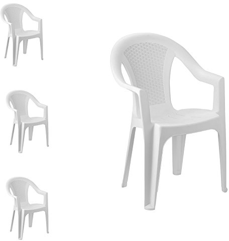 FineHome 4er Set Gartenstuhl Stapelstuhl Bistrostuhl Gartensessel stapelbar Balkonmöbel Gartenmöbel Weiß Kunststoff Rattan-Optik