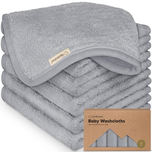 KeaBabies Set di 6 guanti da bagno per neonati, in morbido bambù, per neonati e bambini, 25 x 25 cm, morbidi per pelli sensibili (grigio freddo)
