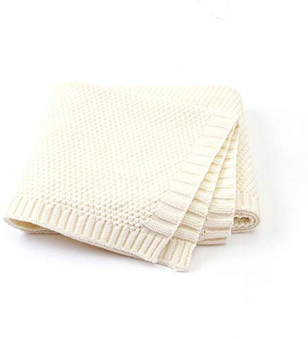 Strickdecke Babydecke Kuscheldecke, Surwin Mädchen und Jungen Babys Gestrickt Kinderdecke Freien Krabbeldecke Perfekt für Kinderwagen Babybett (80x100cm,Nicht-gerade weiss)