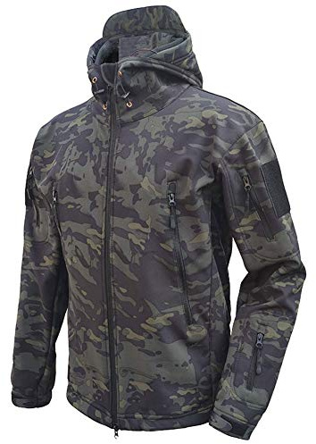 MakingDa Vattentäta jackor för män, vardaglig kappa med huva, Softshell, fleecefodrade löparjackor, taktiskt militärt arbete, fiske, jakt, klättring, Natt kamouflage, XXL