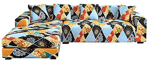 Mingfuxin Sofa-Schonbezüge, Elastische Stretch-Sofabezüge Überwürfe, Abschnitts-Sofabezüge Ecksofa Schonbezug Möbelschutz with 2 Stücke Kissenbezug für 3 Sitzer + 3 Sitzer L-förmige Sofa
