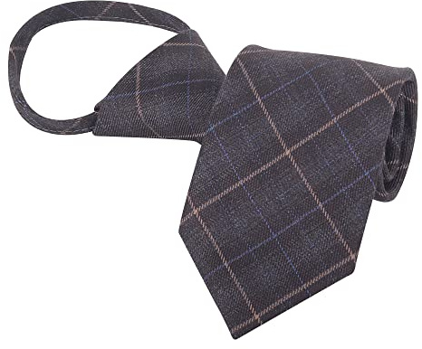 WANYING Homme 7cm 2.75 Cravate Étroite Pré-nouée avec Fermeture Éclair Security Necktie Cravate de Sécurité Style Décontracté Affaires Longueur 48cm - A09 À carreaux tartan Marron Foncé