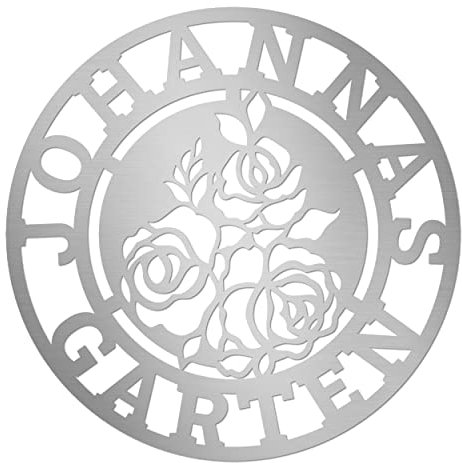 Bavarian Steel - Edelstahl Deko Gartenschild Gartenschild mit Rosen - Personalisiert mit Namen