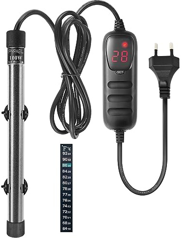 PYPABL Mini Chauffage pour Aquarium, 25W 50W 100W Petit Chauffage Submersible pour Aquarium avec Contrôleur Externe pour Bassins à Poissons et Tortues de 3 à 100L (100W pour 35 à 100L)