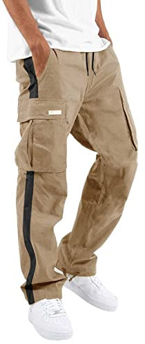 rtdgcv UFO Pro Hose Herren Vier Jahreszeiten Straße Freizeit Sport Multi Pocket Fuß Mund Kappe Seil Taille Schnürung Patchwork Band Standard gewebte Cargohose Herrenwanderhosen (Khaki, XL)