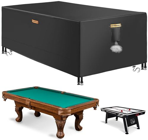 8ft Pool Table Covers, Snooker Table Cover 420D Oxford Outdoor Pool Table Cover Protect Against The Sun and Wind, Universal Fit Cloth for Pool Table Air Hockey Game (102x53x32in)