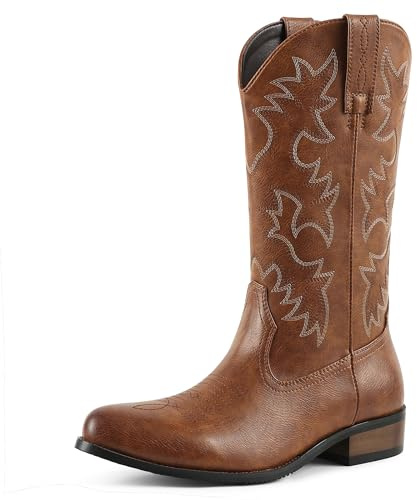 femflame Cowboy Boots for Men Round Toe Embroidered Western Boots Distressed Work boots Traditional Country Boot
