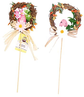 PRETYZOOM 2St Kranz steckt Girlande Frühlingskranz Eigentümer künstliche Blumen osterkranz Dekoration Eiergirlande pflücken Haushalt Pflanze Requisiten Kind schmücken Hölzern Rosa