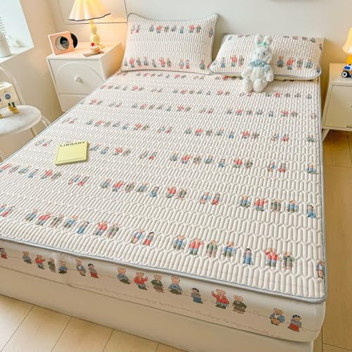 FOREPOTY Spannbettlaken,Coole Sommerbettwäsche aus Latex, Matratzenschoner mit Cartoon-Aufdruck für Kinderzimmer, Bettbezug für Kinderzimmer, Hund 3,180 x 200 cm (3 Stück)
