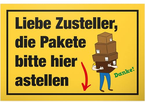 DankeDir! Pakete bitte hier abstellen - Kunstoff Schild 30 x 20 cm - Hinweis Paketboten Postboten Zusteller Lieferfahrer - Hinweisschild Paketsendungen ablegen - Abstellerlaubnis Sendungen Lieferungen