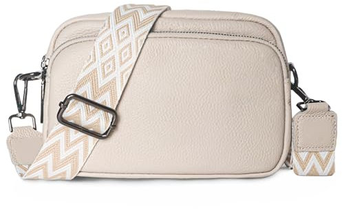 CNMTCCO Crossbody Bag Damen,Umhängetasche Damen,Echtes Leder Crossbody und Abnehmbar Schultergurt Damen Klein Handytasche Moderne Handtasche,Tasche Tägliches Arbeiten,Einkaufen,Reisen (beige)