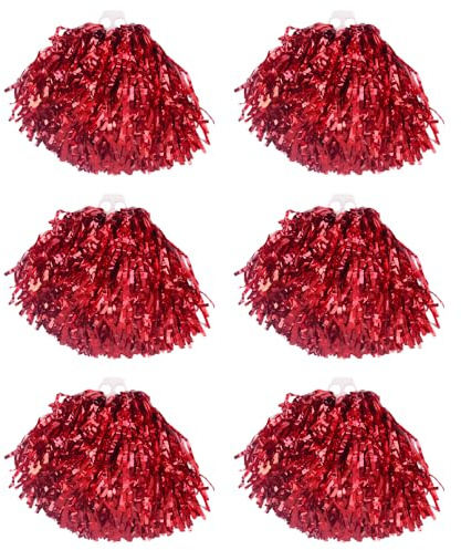 6 Stück rote metallische Pompons, Pompons, Cheerleader, Cheerleader-Pompons, Cheerleader-Pompons für Sportteams, Partys und Tanzjubeln