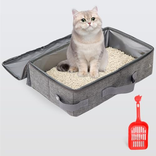 Zaxiva Arenero Gatos Cubierto Plegable Portátil, Caja Arena Gato con Cremallera y asa Tipo Pala, Inodoro Portatil para Viajes, Liviana, Fácil de Limpiar, Plegable, a Prueba de Fugas