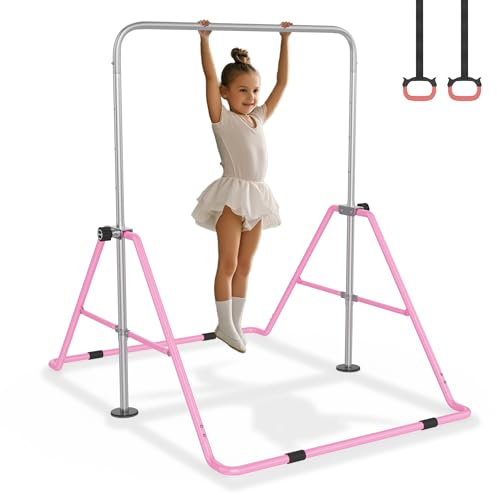 FIVMEN Reckstange Turnreck Indoor Turngeräte Turnstange für Zuhause Höhenverstellbar mit 2 Gymnastikringe Faltbarer Gymnastikstange Reckanlage