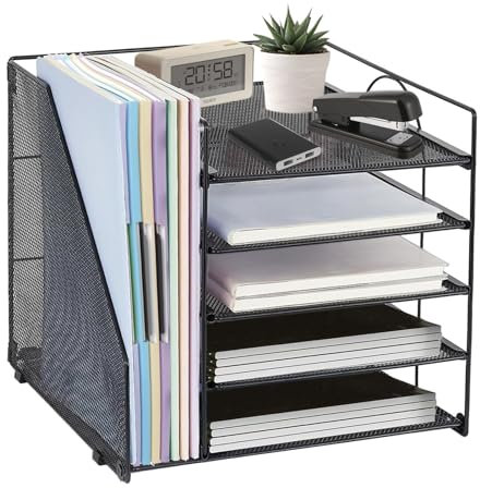 Desk Tidy File Storage Organiser Holder, Stationary Supplies Letter Magazine Book Paper Trays Organizer, for Home Office Teacher Supplies Desktop Accessories Black