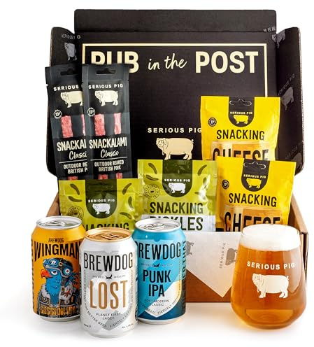 Serious Pig + BrewDog Craft Beer and Snacks Selection Box with Glassware Gift Set (10 Pack)