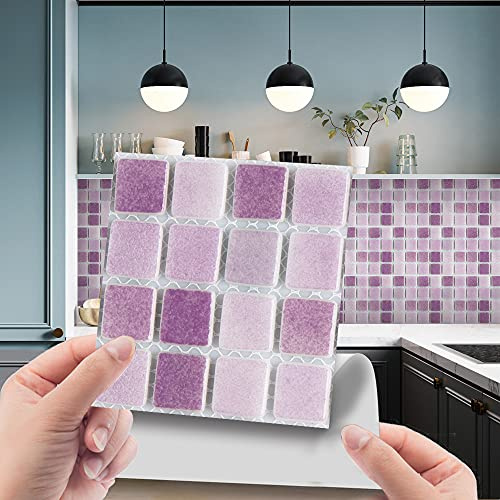 Credence Adhesive Pour Cuisine Mosaïque Violette Carrelage Adhesif Mural Cuisine,Pvc Imperméable Stickers Carrelage Salle De Bain,Stickers Muraux Cuisine Auto-Adhésif 10 PC(10x10cm)