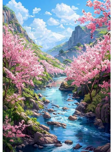 Jawecci Fluss Diamond Painting Erwachsene, 5D Diamant Painting Bilder Erwachsene Landschaft, DIY Runde Landschaft Diamant Kunst Set Diamant Malerei Kinder für Home Dekor 30x40cm