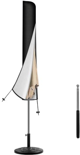 Reinalin Copertura per Ombrellone, Impermeabile Copertura Ombrellone da Giardino con Cerniera e Palo, Tessuto Oxford, Antivento, Anti-UV (Nero, 175 x 30,5/36,5 cm)