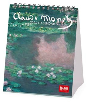 Legami - Calendrier de Bureau 2026, Claude Monet, 12 Mois et Calendrier Annuel, en 6 Langues, Signes du Zodiaque, Fêtes Internationales, 12 x 14,5 cm