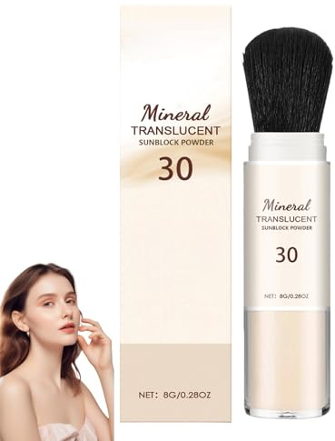 Poudre fixatrice minérale avec pinceau doux, poudre visage pour peaux matures, translucide, matifiante et anti-sébum, protection solaire longue durée, légère et respirante (1pcs)
