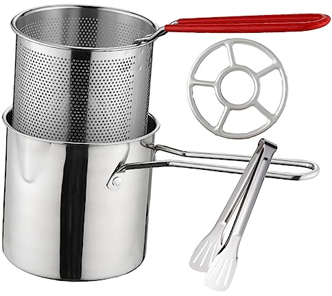 Ipetboom Olla para Freír de Acero Inoxidable 304 Mini Cesta para Freír Profunda Resistente Kit para Snacks y Papas Fritas Uso Doméstico y Restaurantes Cesta Metálica