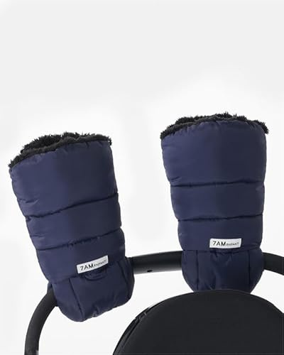 7AM Enfant Stroller Warmmuffs Gloves - Anti-Freeze Stroller Mittens for Handlebars, Water Repellent Hand Warmer Muff for Cold Weather, Plush Lined Stroller Warmmuffs (Navy)