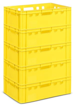 gardivo Lot de 5 caisses E2 jaunes - 60 x 40 x 20 cm - Caisses de rangement empilables - En plastique - Robustes - Pour la viande