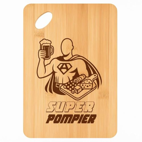 Planche à découper Super Pompier - Plateau Apéro en Bambou Cadeau Gravé Collègue Homme Métier Cuisine Barbecue