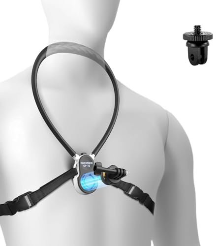 NEEWER GP-76 Support Cou Magnétique Compatible avec GoPro DJI, Support à Dégagement Rapide avec Coussin d'air et Sangle de Poitrine Réglable, Kit d'Accessoires pour Enregistrement Vidéo POV Vlogging