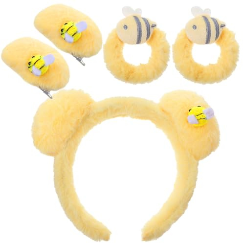 Heclia Ears Bee Headbands Spa Headbands for Women Hairy Headband for Washing Face or Facial Skincare Headpiece Makeup Hairband for Women Puffy Shower Hair Accessory with Hair Tie and Pin