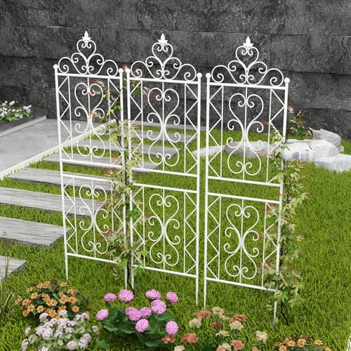 Enrejado de metal independiente para jardín, resistente al óxido, color blanco, con rejilla, soporte decorativo para plantas trepadoras, 1 x 50 x 185 cm, perfecto para jardines al aire libre