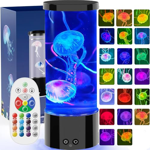AONESY Jellyfish Lamp, Quallen lampe mit 17 Farben & Fernbedienung, Quallenlampe mit 4 Lichtmodi, Quallen Aquarium Lampe für Kinder, Quallen Lavalampe Stimmungslicht für Entspannung-Schwarz