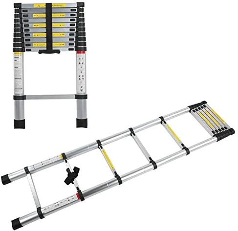 Escalera telescópica de 7 m, extensión de aluminio ligera para casa rodante, techo de ático, interior y exterior, altura ajustable de 2,9 m, diseño compacto y portátil para un fácil almacenamiento