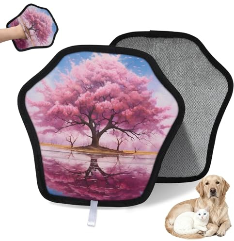 WowPrint Wasserfarben-Handschuh mit Blumenbaum, Tierhaarentfernungshandschuh für Katzen und Hunde, wiederverwendbar, elektrostatische Tierhaar-Handschuhe, Bürstenwerkzeug für Couch, Kleidung, Teppich