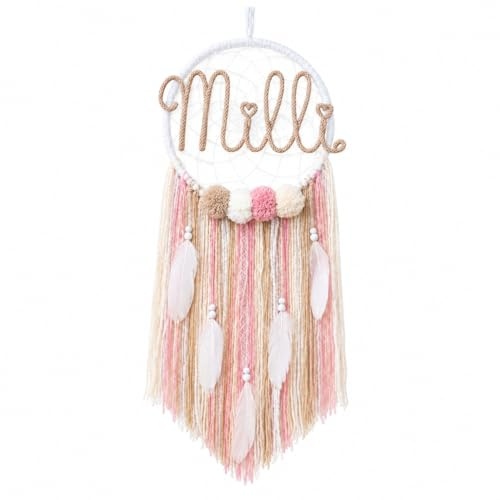 Generisch Traumfänger mit Namen - personalisierbar I Geschenk zur Geburt & Taufe I Handmade Baby I Personalisierte Geschenke Baby (Rosa/Beige)
