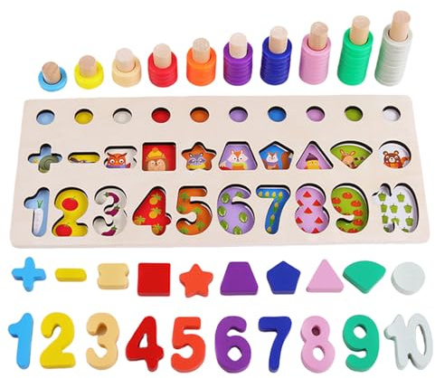 Genérico Jouet en forme de nombre - Tableau de comptage en bois, classification de la forme éducative | Favorise le développement cognitif, la pratique motrice fine et la conscience numérique P