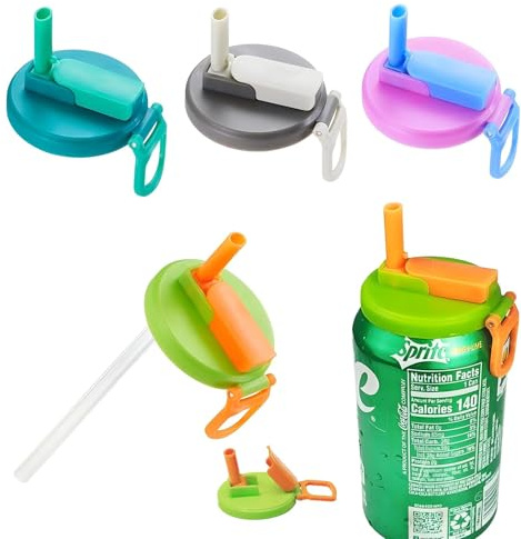 Soda Can Lids with Silicone Straws – Reusable Can Covers for Standard Soda, Beer & Juice Cans (Purple, Gray, Blue, Green)