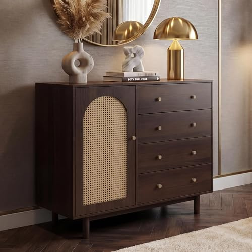 Mendler Commode HWC-P52 mélamine 95x100x40cm Aspect Noyer