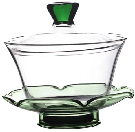 SUPVOX Taza de Té Sopera Transparente Tipo Sopera Tapa de Cristal Verde, Resistente al Calor, Diámetro 10 Cm y Altura 9 Cm, Juego Tradicional para Salón de Té y Hogar