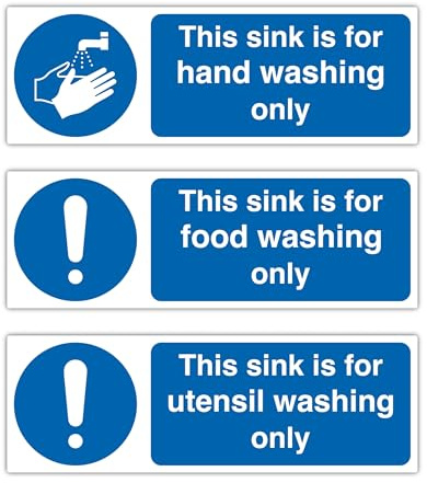 3 Pack Sink Hygiene Signs 300x100mm – Hand Washing Only, Food Washing Only & Utensil Washing Only Labels – Self Adhesive Polypropylene Stickers for Catering & Food Prep Areas