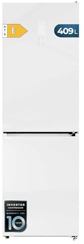 Cecotec Frigorífico Combi Bolero CoolMarket Combi 409 White Glass C. 409 Litros, Altura 184,6 cm, Ancho 59,5 cm, Clase C, Total NoFrost, Cajones Fresh Flex y Green Hub, Motor Inverter