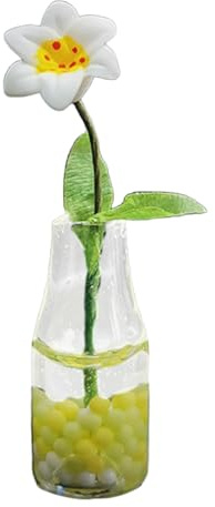 Sharplace Vaso in Vetro per Micro Paesaggio Floreale, Resina, Fiori in Miniatura con Vaso per Sala da Pranzo in 1:6 E 1:12 per Casa delle Bambole, Giglio Bianco