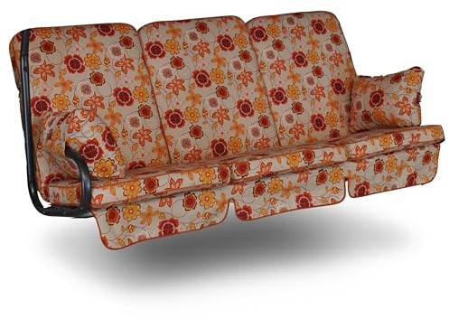 ANGERER Hollywoodschaukel Auflage Exklusiv beige-rot-orange geblümt | passend für viele 3-Sitzer Hollywoodschaukeln mit hoher Lehne, Schaukelauflage Made in Germany
