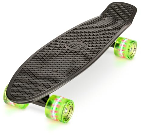 Xootz retro plast skateboard med LED-lysande hjul, för barn, komplett, barn, komplett retroplast, svart
