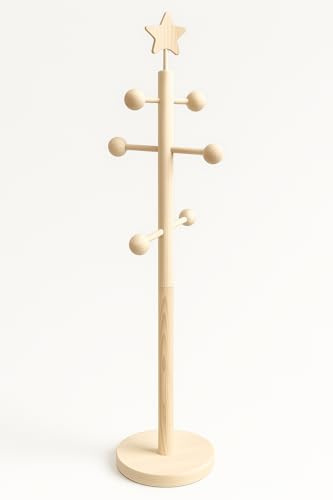 Greca Barnklädhängare, Klädställning, Klädstång, Träd Hängare i rått trä, för målning, Dekoration och hantverk, Mått: 30 * 30 * 120 cm