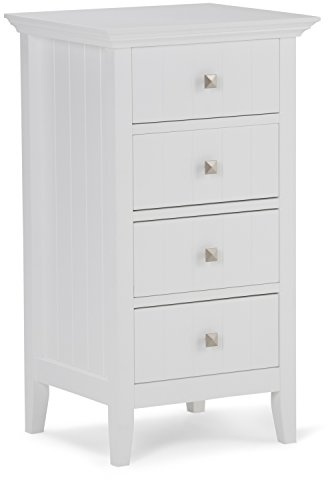 SIMPLIHOME Acadian Bath Cabinet - 18 inch Wide Four Drawer Floor Bathroom Storage Cabinet in Pure White, Contemporary Bathroom Storage for Bath or Powder Room with Metal Drawer Glides and Sleek Design