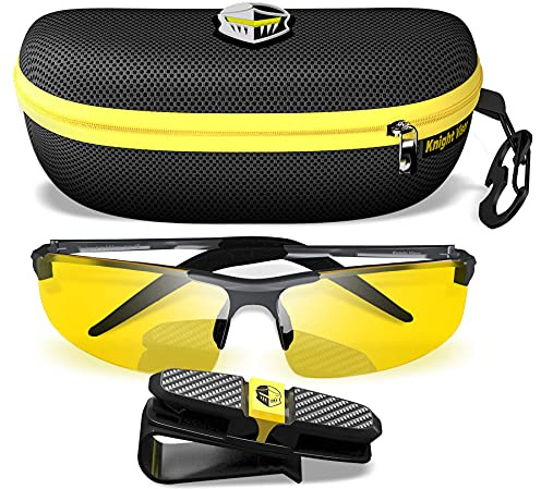 BLUPOND Night Driving Glasses For Men/Women - HD Yellow Vision for Maximum Clarity - Knight Visor (BLACK, Yellow Amber)