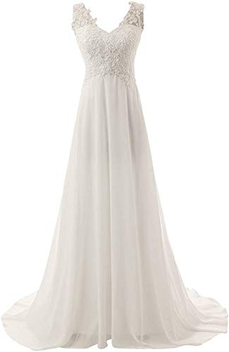 Xuyudita Robe de plage pour femme en dentelle avec col double V sans manches pour mariage, ivoire, 40