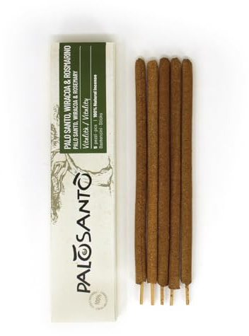 PALOSANTO - Natürliche Palo Santo Weihrauchstäbchen mit Rosmarin und Wiracoa – 100% natürlich – Weihrauchsticks aromatisiert – Schutz vor negativer Energie – Ideal für Aromatherapie - 6 Stäbchen